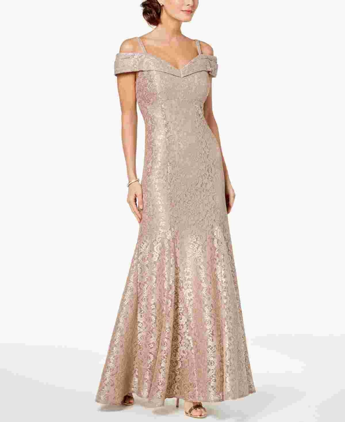 Vestido de renda ombro a ombro feminino R &amp; M Richards, bege, tamanho 8, pequeno