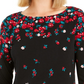 Blusa feminina com estampa floral e manga sino Charter Club, preta, tamanho X-S