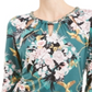 JM Collection Blusa feminina estampada com decote em corrente e estampa floral verde, tamanho pequeno G