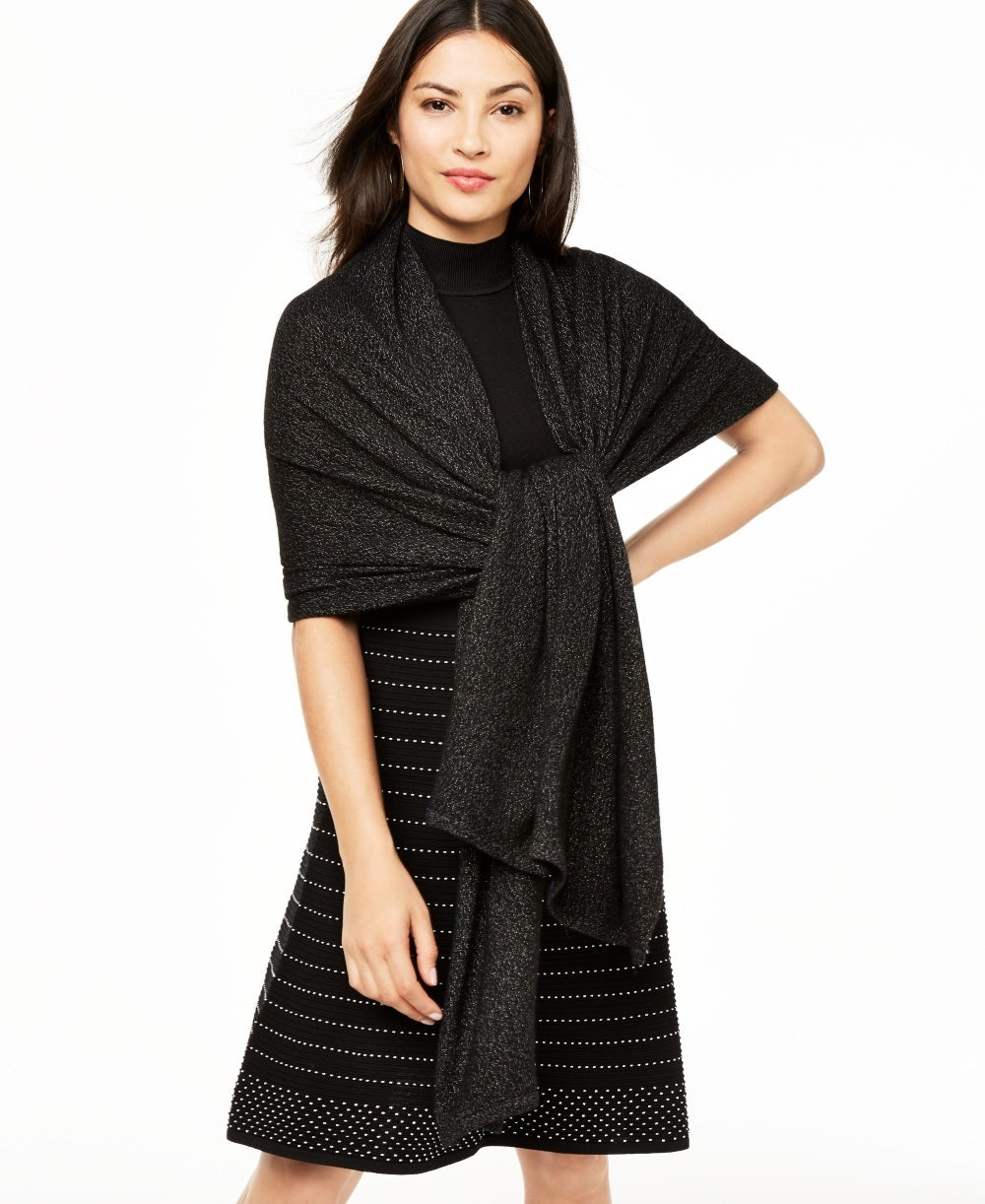Charter Club Cashmere Metálico Oversized Wrap Feminino Preto Tamanho Regular