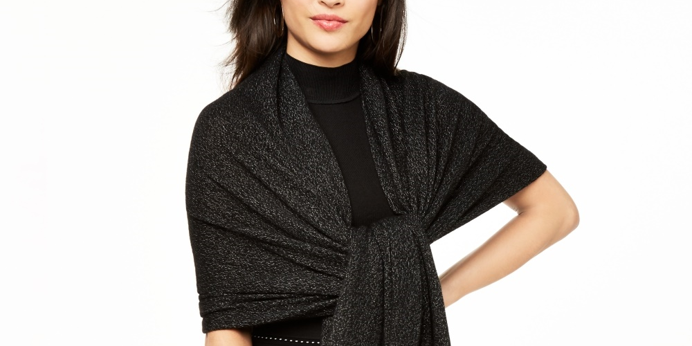 Charter Club Cashmere Metálico Oversized Wrap Feminino Preto Tamanho Regular