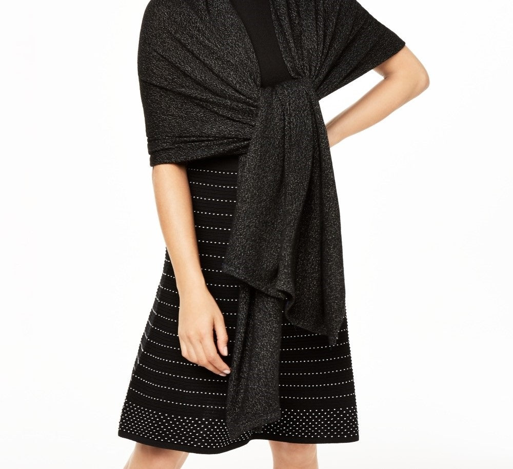 Charter Club Cashmere Metálico Oversized Wrap Feminino Preto Tamanho Regular