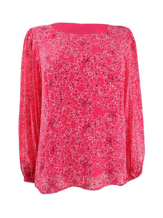 Blusa feminina Alfani com estampa floral e manga plissada, rosa, tamanho pequeno e pequeno