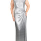 Vestido de noite feminino Ralph Lauren Ilianna metálico franzido cinza tamanho 10