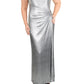 Vestido de noite feminino Ralph Lauren Ilianna metálico franzido cinza tamanho 10