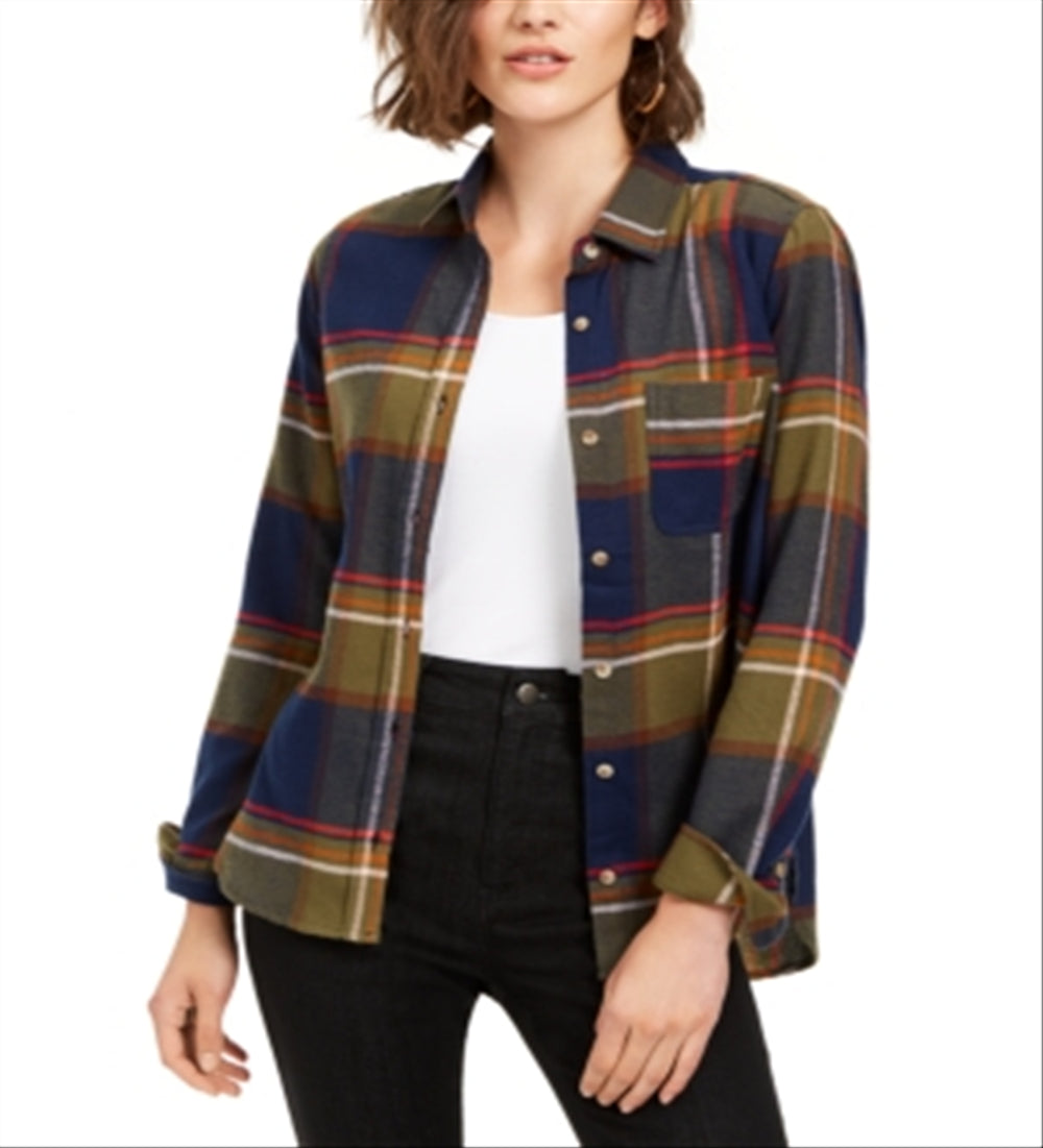 Camisa utilitária xadrez Polly &amp; Esther Junior azul-marinho, vários tamanhos, grande