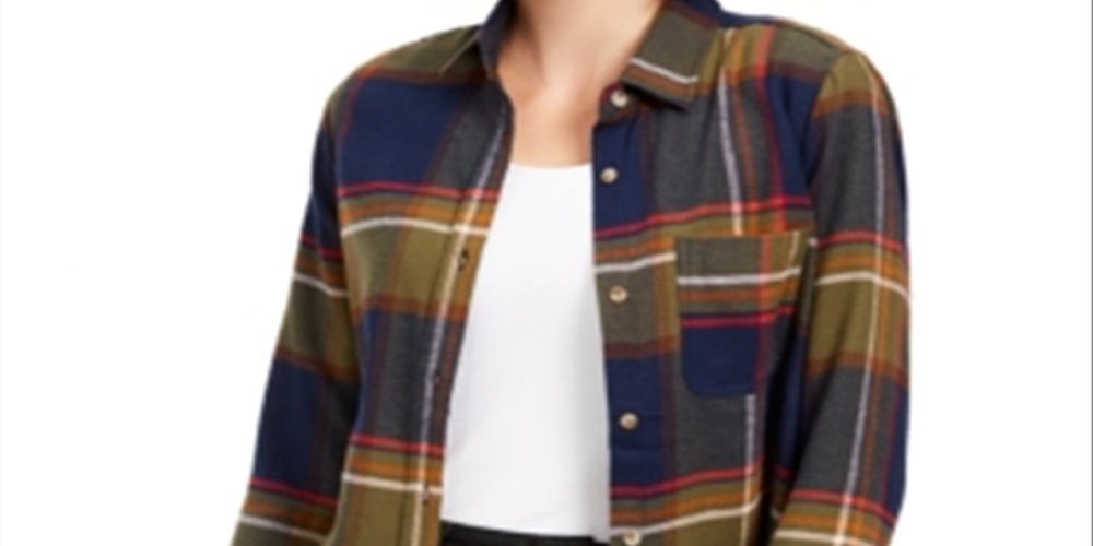 Camisa utilitária xadrez Polly &amp; Esther Junior azul-marinho, vários tamanhos, grande