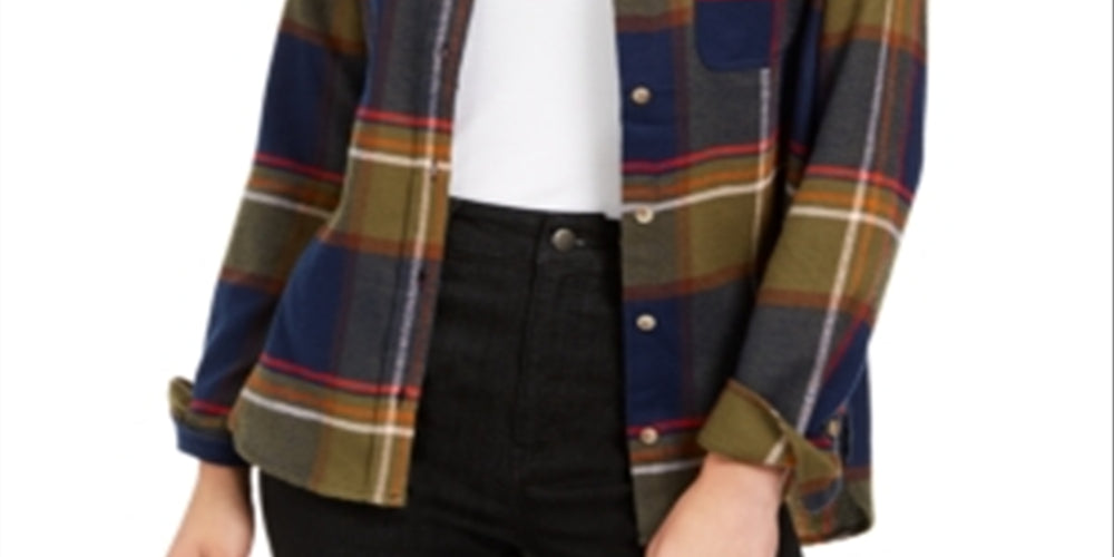 Camisa utilitária xadrez Polly &amp; Esther Junior azul-marinho, vários tamanhos, grande