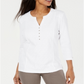 Karen Scott Top Henley Feminino de Algodão com Ilhós Frontais Branco Tamanho Pequeno Grande