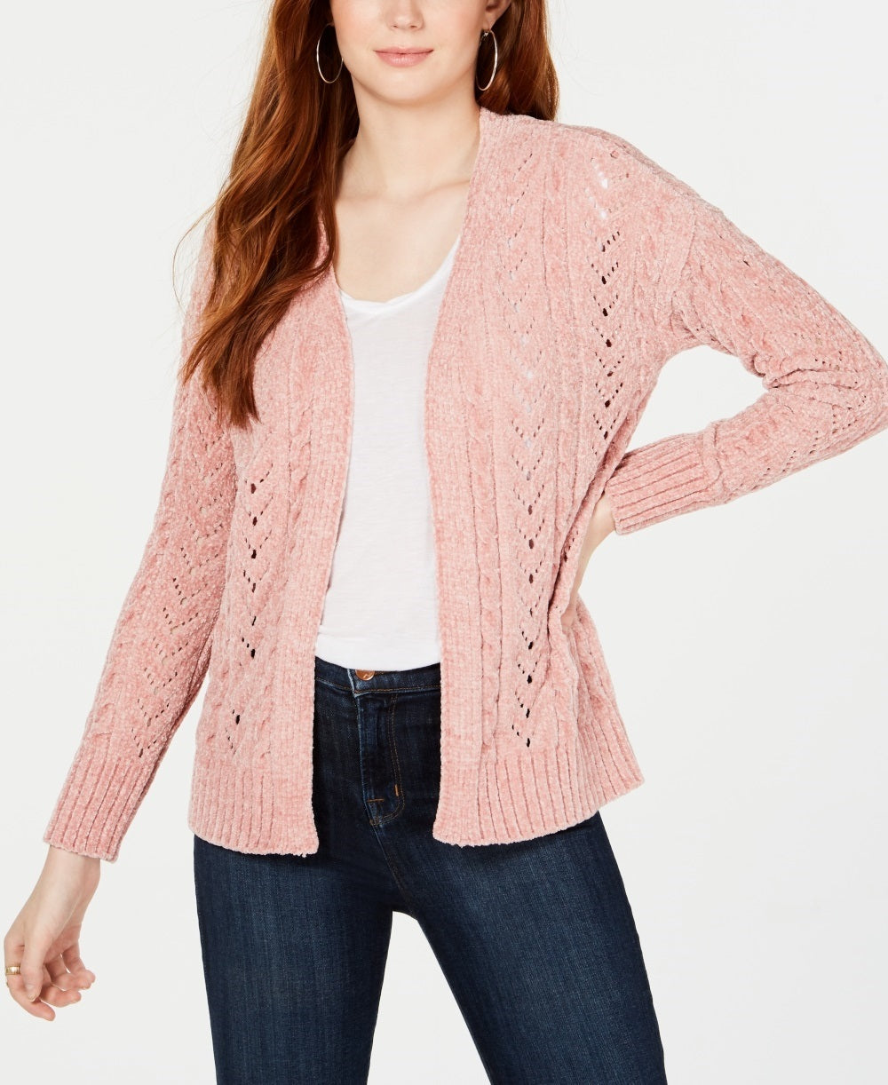 Cardigan Hippie Rose Juniors Pointelle-Knit Chenille Rosa Tamanho Grande