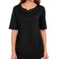 Blusa feminina Karen Scott de algodão com decote aberto e mangas curtas, preta, tamanho X-S