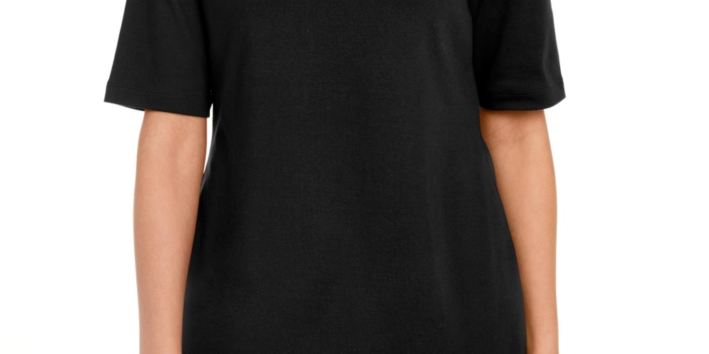 Blusa feminina Karen Scott de algodão com decote aberto e mangas curtas, preta, tamanho X-S