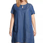 Vestido feminino plus size John Paul Richard com decote em V e mangas bufantes, azul, tamanho 2X