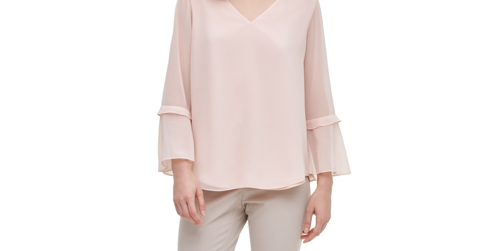 Blusa Calvin Klein Feminina Transparente Manga Sino Rosa Tamanho X-G