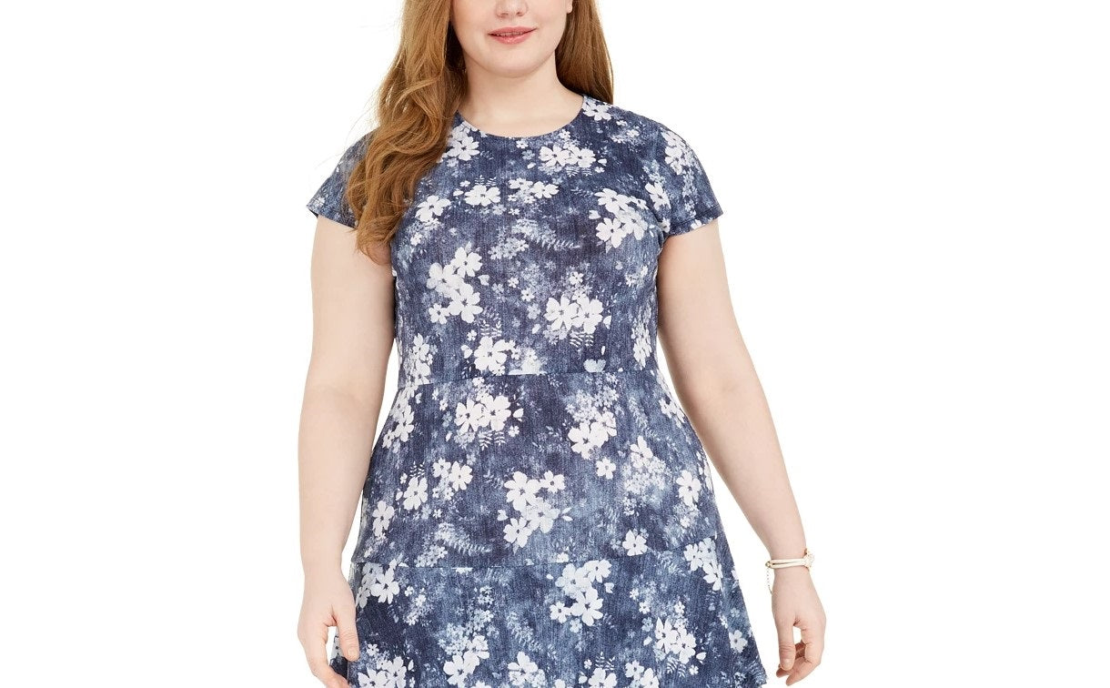 Vestido feminino plus size Michael Kors com duas camadas, azul, tamanho 2X