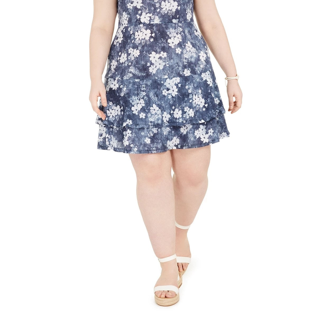 Vestido feminino plus size Michael Kors com duas camadas, azul, tamanho 2X