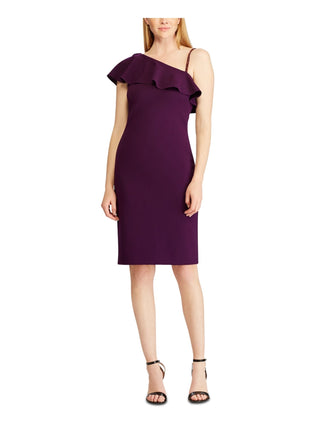 Vestido de coquetel curto com decote assimétrico e manga curta Ralph Lauren feminino, roxo, tamanho 10