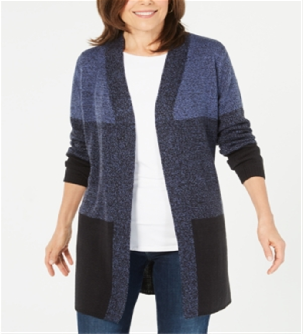 Cardigan feminino Karen Scott Colorblock Azul Tamanho Pequeno P