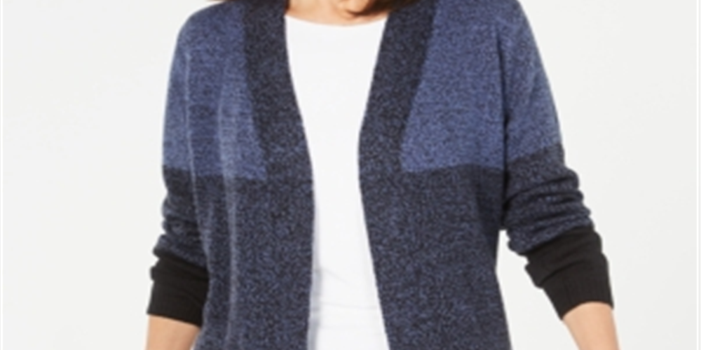 Cardigan feminino Karen Scott Colorblock Azul Tamanho Pequeno P