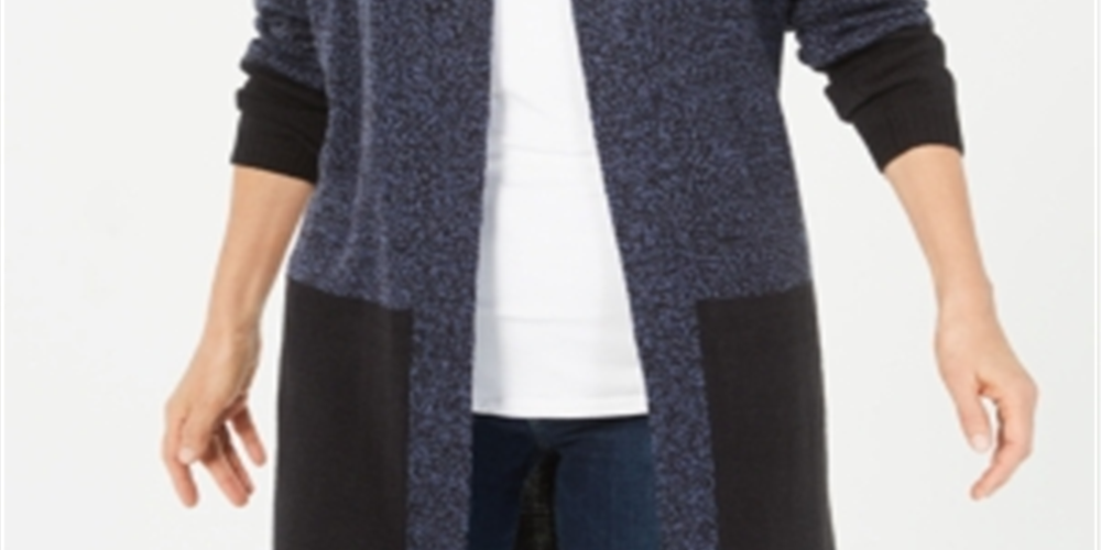 Cardigan feminino Karen Scott Colorblock Azul Tamanho Pequeno P