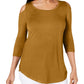 Blusa feminina JM Collection com ombros descobertos e mangas compridas, mostarda, tamanho pequeno e pequeno