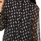 Blusa feminina Anne Klein estampada, manga comprida, gola mandarim, cinza, tamanho pequeno