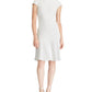 Vestido Ralph Lauren Feminino Branco com Zíper e Bolinhas, Manga Curta, Gola Joia, Comprimento até o Joelho, Ajuste Fino e Flare, Azul e Branco, Tamanho 10