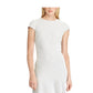Vestido Ralph Lauren Feminino Branco com Zíper e Bolinhas, Manga Curta, Gola Joia, Comprimento até o Joelho, Ajuste Fino e Flare, Azul e Branco, Tamanho 10
