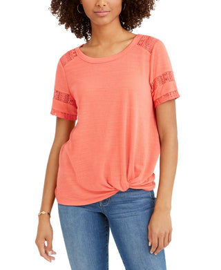 Top feminino de renda com detalhes estilo &amp; co laranja tamanho grande