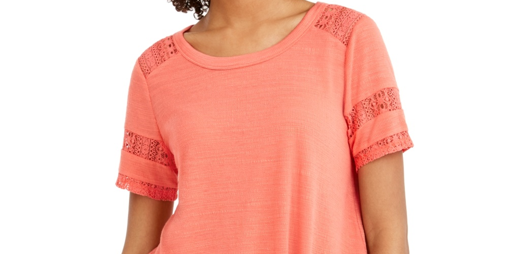 Top feminino de renda com detalhes estilo &amp; co laranja tamanho grande