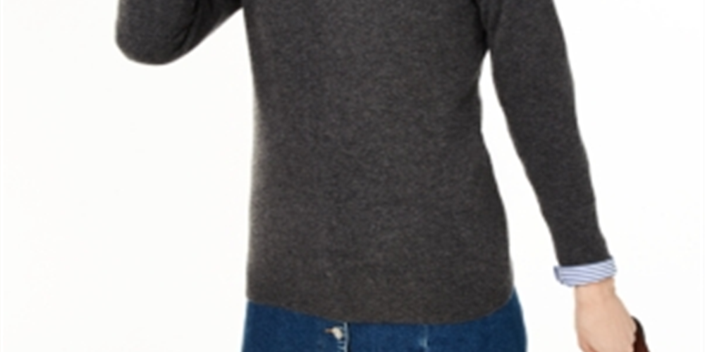 Suéter de cashmere feminino com decote em V Charter Club, cinza, tamanho pequeno P