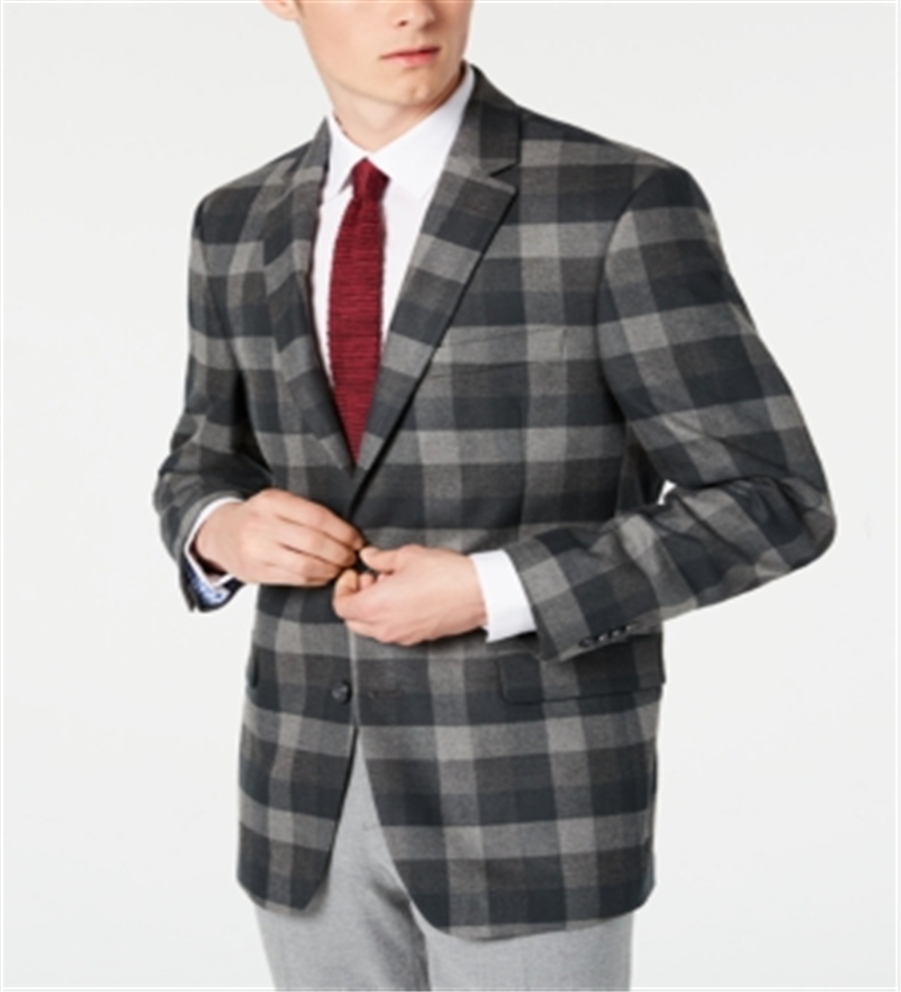 Tommy Hilfiger Masculino Modern Fit THFlex Stretch Xadrez Casaco Esportivo Cinza Tamanho 48REG