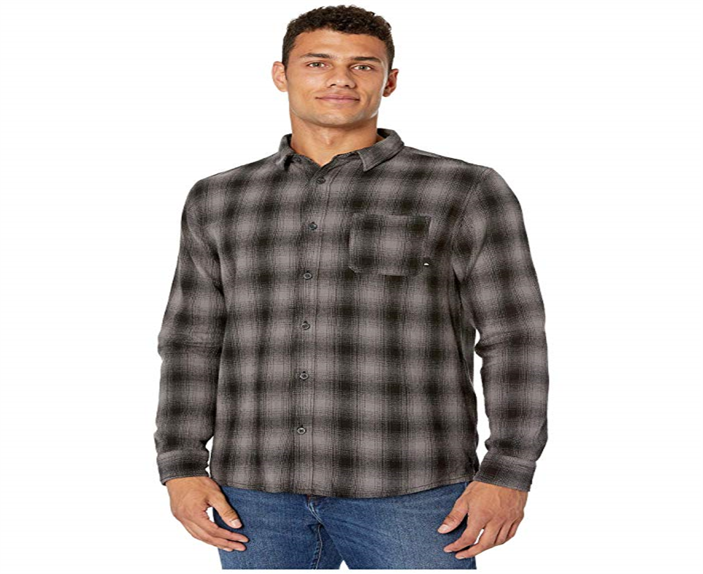 Camisa xadrez masculina Quiksilver de manga comprida com botões, preta, tamanho pequeno