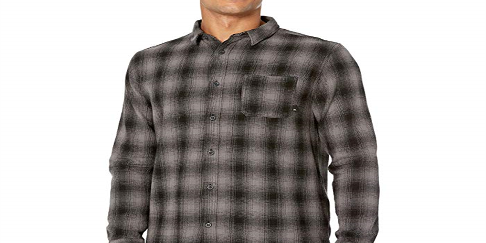 Camisa xadrez masculina Quiksilver de manga comprida com botões, preta, tamanho pequeno