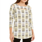 Blusa feminina Alfani com recorte estampado, branca/limão, tamanho pequeno
