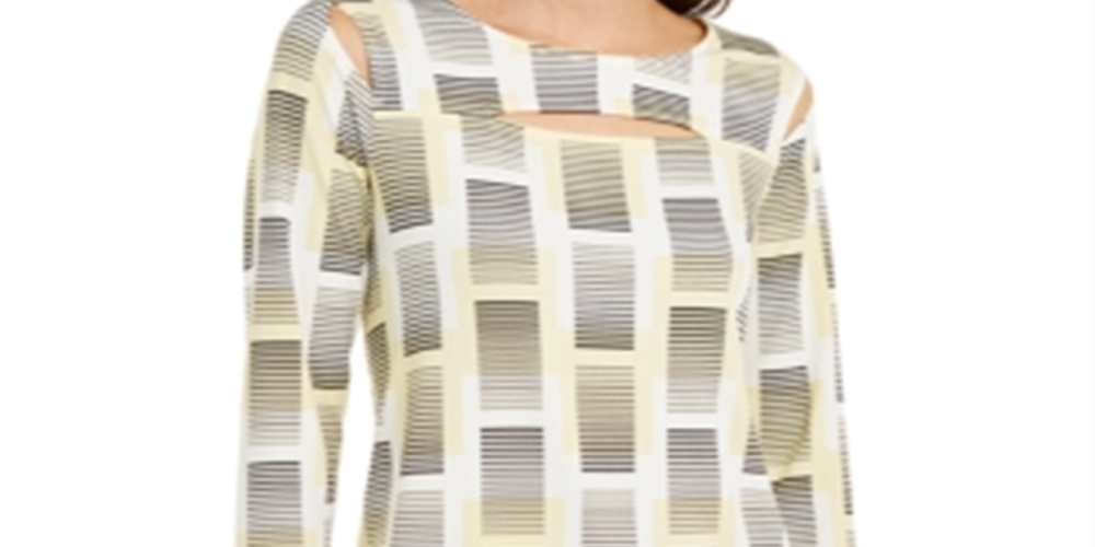Blusa feminina Alfani com recorte estampado, branca/limão, tamanho pequeno