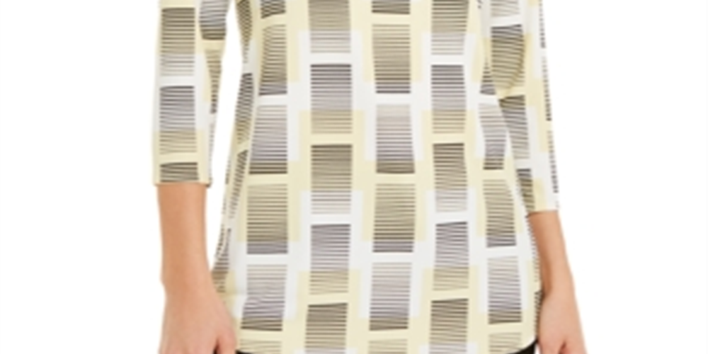 Blusa feminina Alfani com recorte estampado, branca/limão, tamanho pequeno