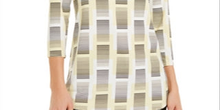 Blusa feminina Alfani com recorte estampado, branca/limão, tamanho pequeno