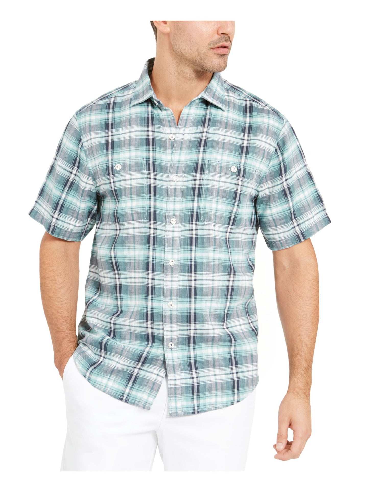Camisa casual masculina Tommy Bahama com botões xadrez verde tamanho extragrande