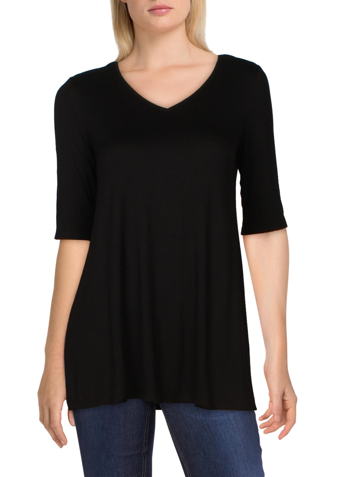 Blusa túnica feminina Alfani com decote em V e alças finas, preta, tamanho X-S