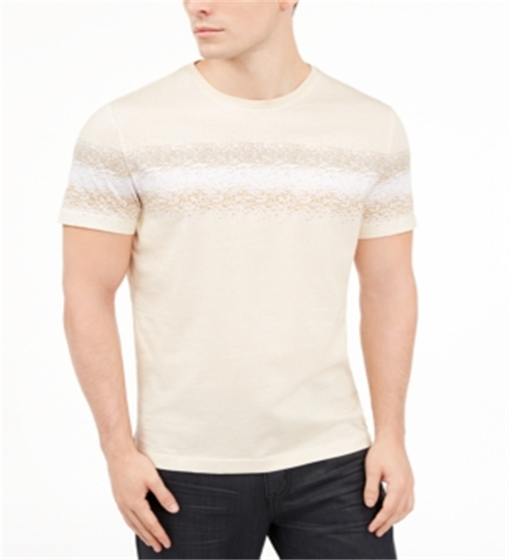 Camiseta listrada masculina Alfani, gola redonda, marrom, tamanho grande