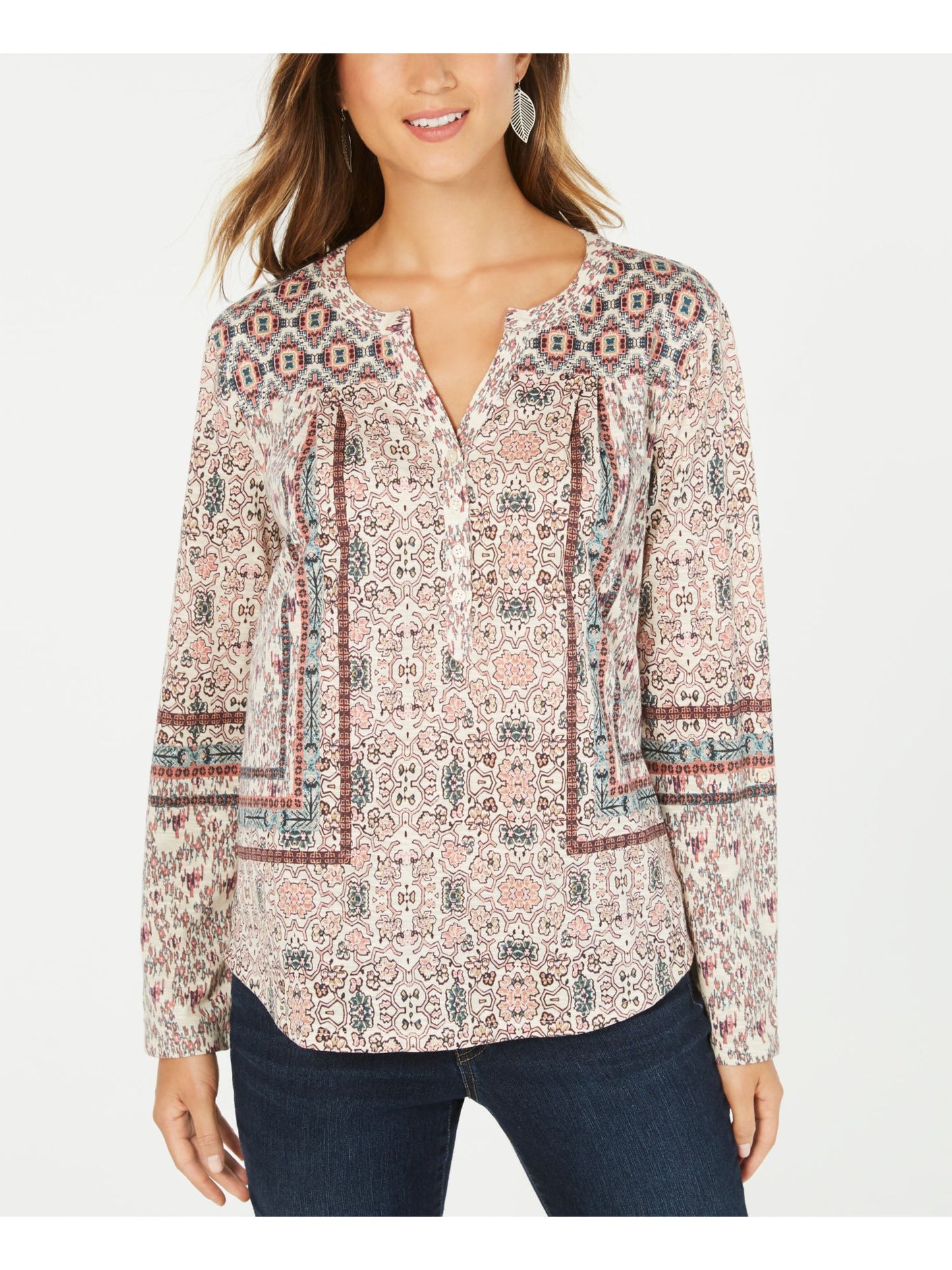 Blusa com punho feminina Style &amp; Co, marrom, tamanho X-S