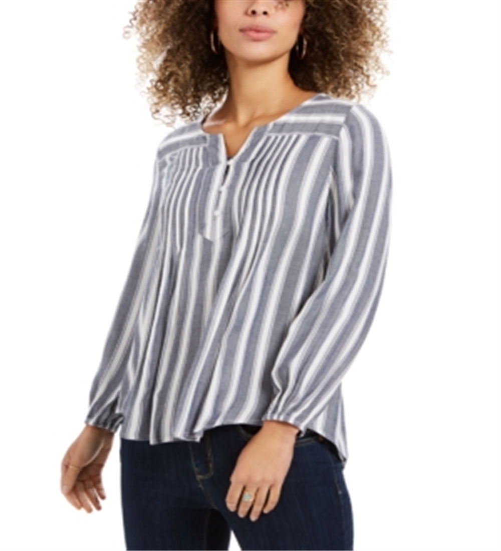 Blusa listrada franzida feminina Style &amp; Co, azul, tamanho X-S