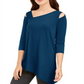 Blusa assimétrica com ombros descobertos Alfani feminina, azul-petróleo, tamanho XL