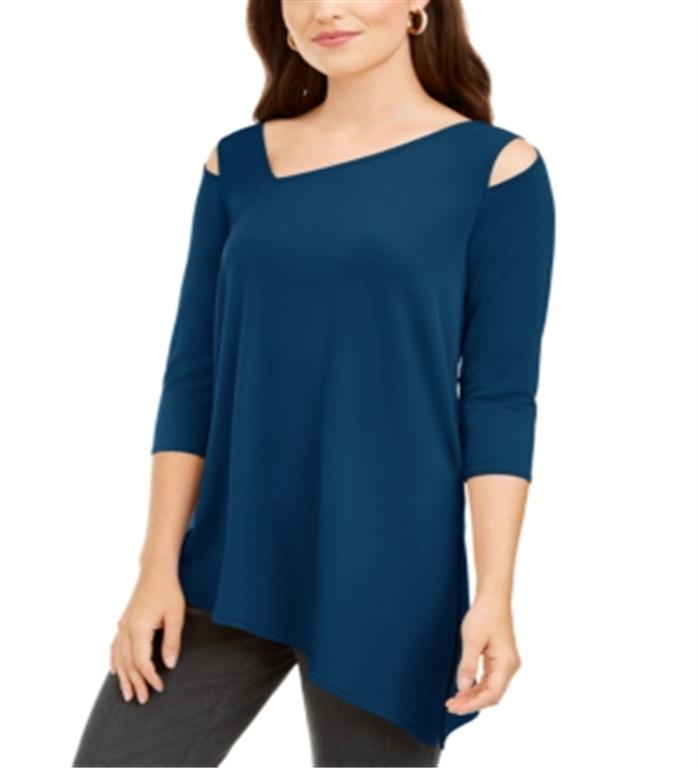 Blusa assimétrica com ombros descobertos Alfani feminina, azul-petróleo, tamanho XL
