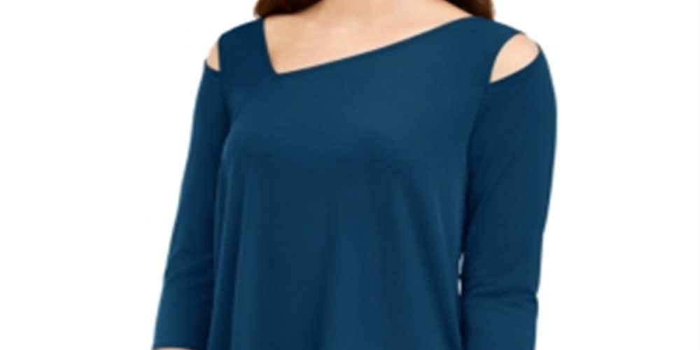 Blusa assimétrica com ombros descobertos Alfani feminina, azul-petróleo, tamanho XL