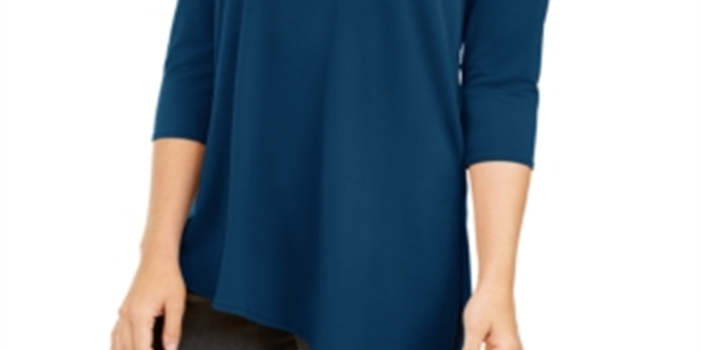 Blusa assimétrica com ombros descobertos Alfani feminina, azul-petróleo, tamanho XL