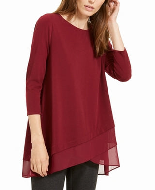 Blusa de malha com bainha cruzada feminina Alfani, vermelha, tamanho pequeno