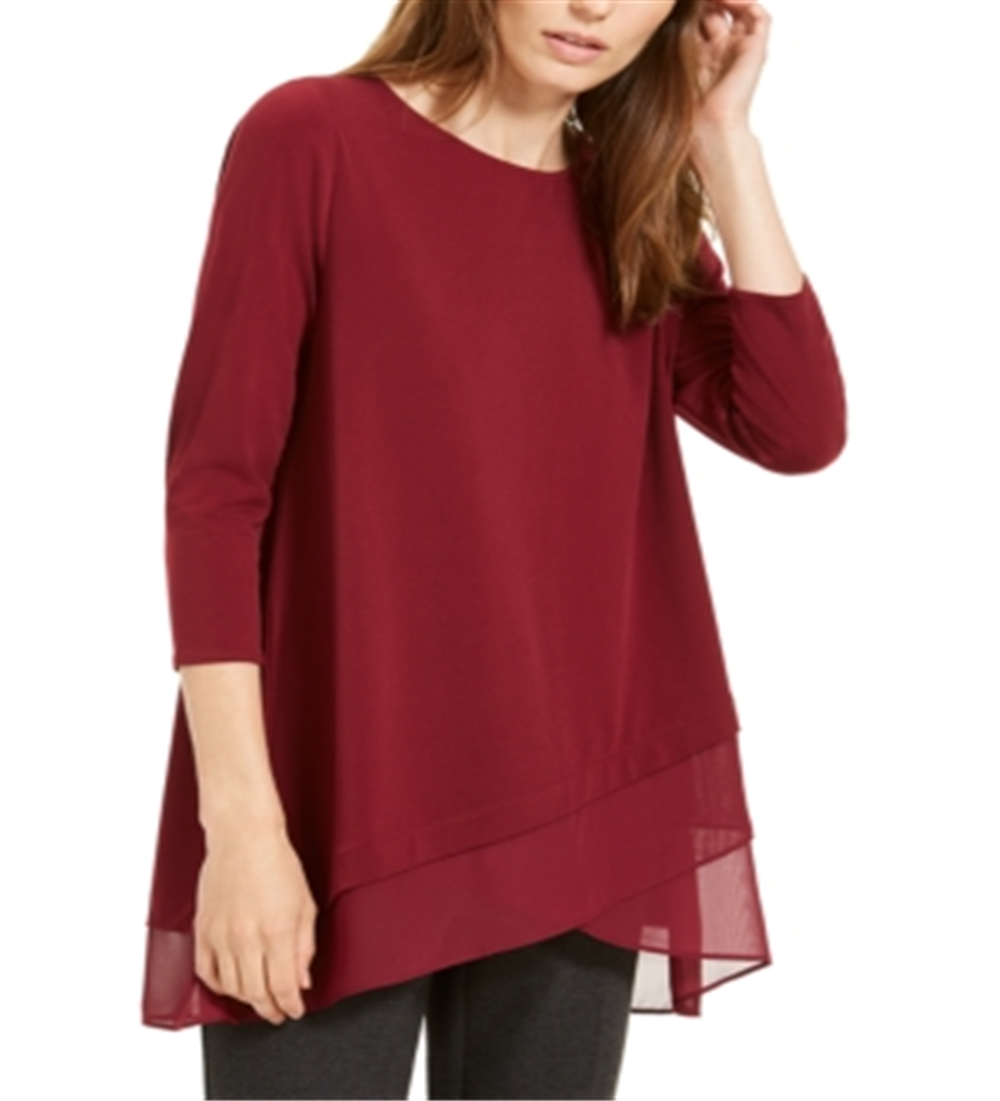 Blusa de malha com bainha cruzada feminina Alfani, vermelha, tamanho pequeno