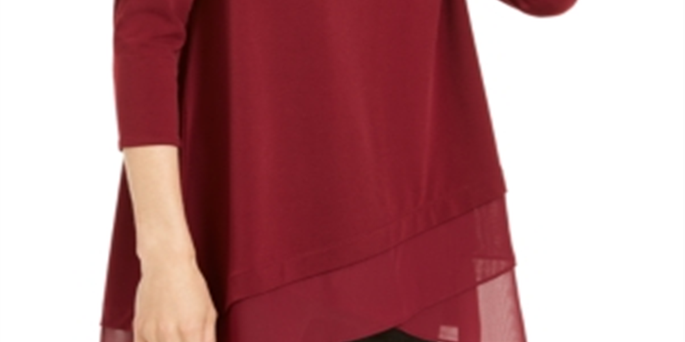 Blusa de malha com bainha cruzada feminina Alfani, vermelha, tamanho pequeno